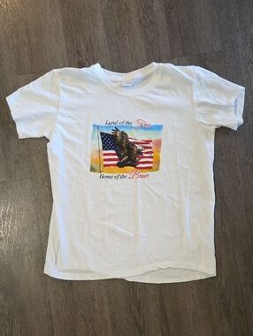 White Patriotic T-Shirt with American Flag